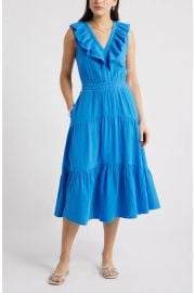 caslon(r) Ruffle Sleeveless Tiered Cotton Midi Dress at Nordstrom